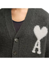 Intarsia Logo Knit Cardigan Dark Grey - AMI - BALAAN 5