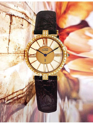 Bentham Gold Roman Dial Women s Diamond Leather Watch - CARTIER - BALAAN 1