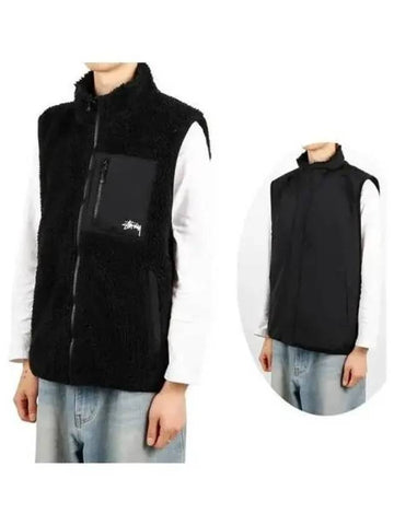 118528 BLACK Sherpa Reversible Vest 271150 - STUSSY - BALAAN 1