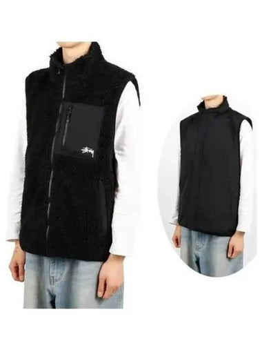 118528 BLACK Sherpa Reversible Vest 271150 - STUSSY - BALAAN 1