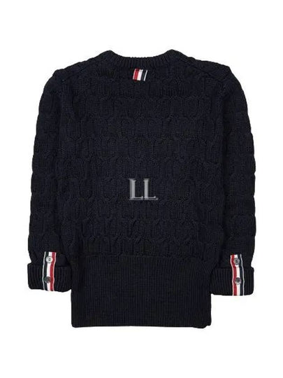 Merino Crisscross Cable Stitch Crewneck Knit Top Navy - THOM BROWNE - BALAAN 2