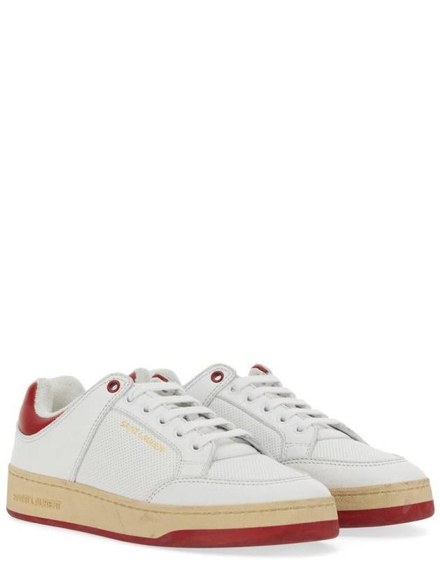 Crack Lace Up Calf Leather Low Top Sneakers White Red - SAINT LAURENT - BALAAN 8