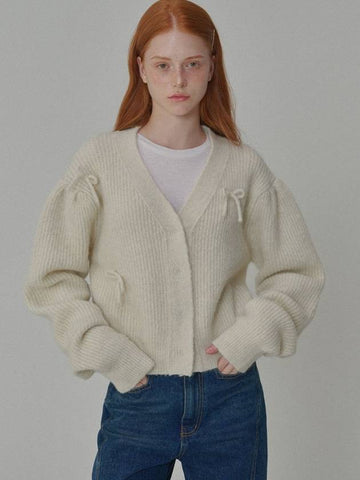 Mohair Ribbon Pointed Cardigan Cream - OPENING SUNSHINE - BALAAN 1