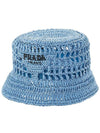 Embroidered Logo Raffia Bucket Hat Blue - PRADA - BALAAN 11