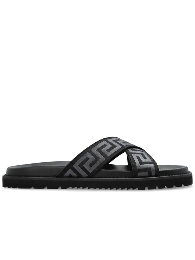 Versace Slides With ‘Greca’ Pattern, Men's, Black - VERSACE - BALAAN 1