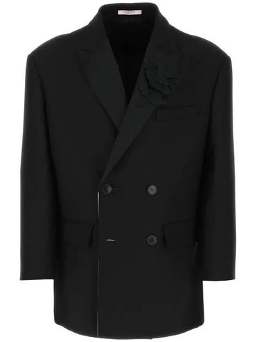 floral detail button blazer jacket black - VALENTINO - BALAAN 1