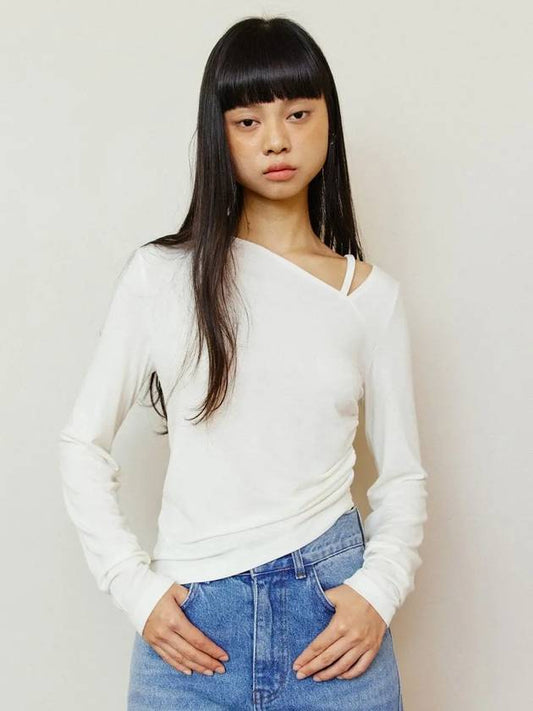 Unbalanced Strap Balloon Long Sleeve T-Shirt Ivory - LESEIZIEME - BALAAN 1