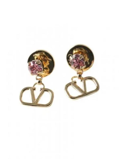 Metal Swarovski Crystal V Logo Earrings Gold Pink - VALENTINO - BALAAN 2