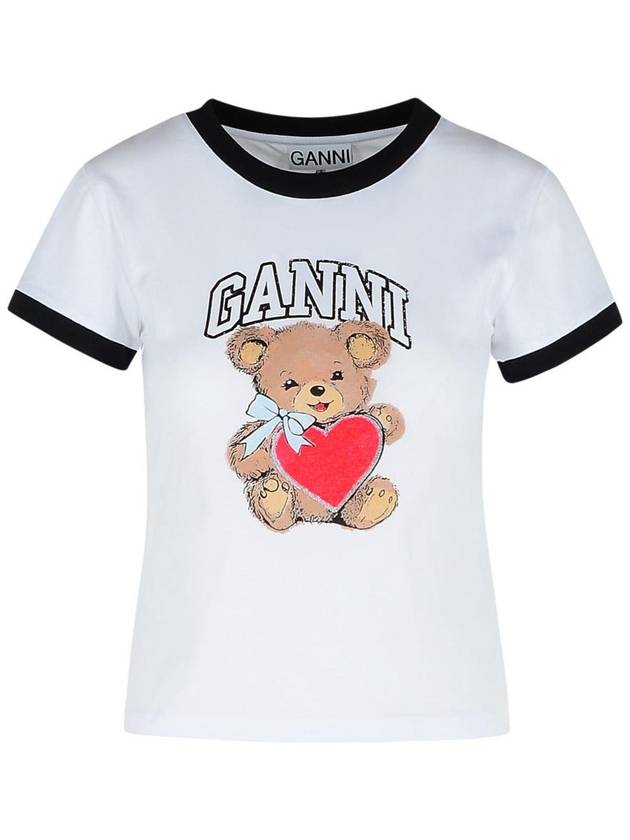 Basic Jersey Bear Print Short Sleeve T-Shirt White - GANNI - BALAAN 2