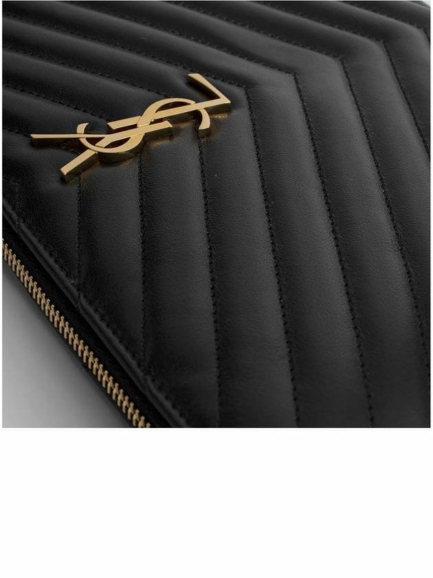 Gold Monogram Document Holder In Matelasse Leather Black - SAINT LAURENT - BALAAN 6