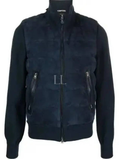 Front Zip  Down Suede Jacket Ink Blue - TOM FORD - BALAAN 2