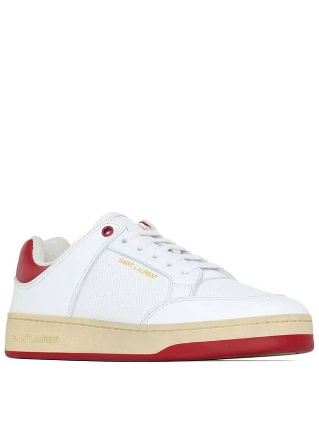 Crack Lace Up Calf Leather Low Top Sneakers White Red - SAINT LAURENT - BALAAN 4