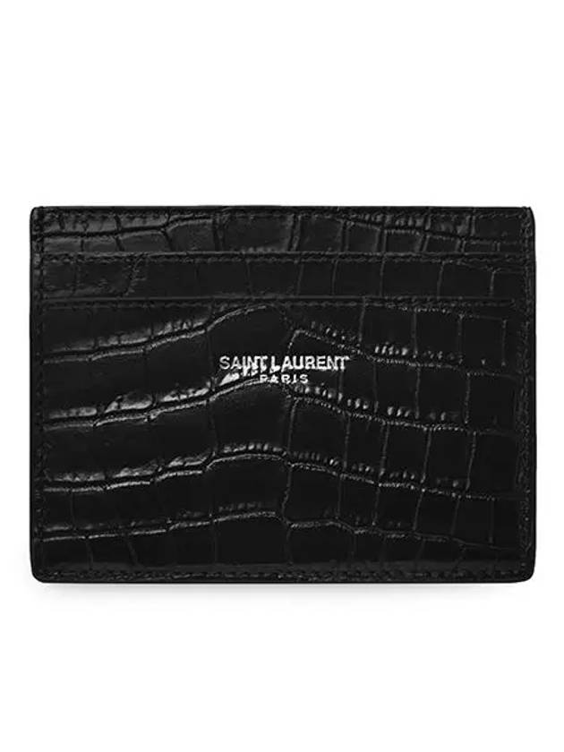 Classic Logo Crocodile Card Wallet Black - SAINT LAURENT - BALAAN 3