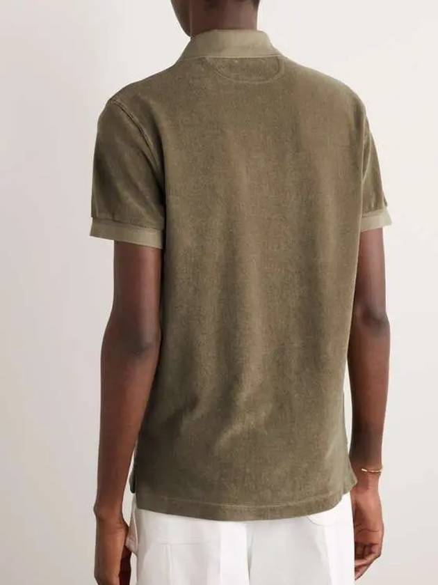 Tom Ford Slim Fit Cotton Blend Button Passing Terry Polo TShirt Green - TOM FORD - BALAAN 3