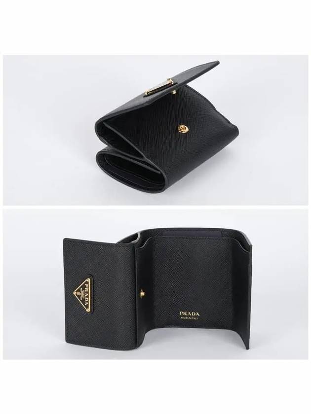 Women's Triangle Logo Saffiano Compact Half Wallet Black - PRADA - BALAAN 6