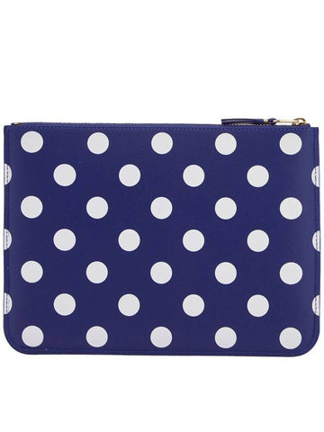 compact unisex blue leather wallet with zip and dots - COMME DES GARCONS WALLET - BALAAN 1