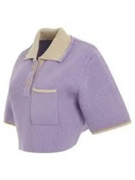 Le Maille Arco Contrasted Cropped Knit Polo Shirt Purple - JACQUEMUS - BALAAN 2