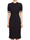 Cotton Pleated Cricket Striped Cable Midi Dress Navy - THOM BROWNE - BALAAN 2