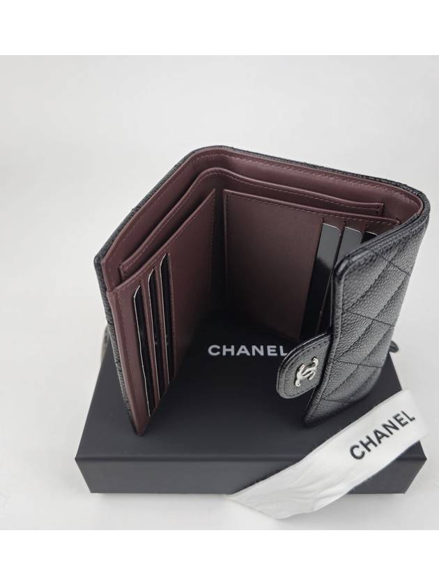 Small Classic Flap Wallet Grained Calfskin Silver Black - CHANEL - BALAAN 8