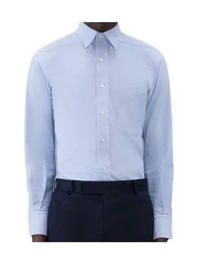 Men's Logo Patch Classic Cotton Long-Sleeved Shirt White Light Blue - THOM BROWNE - BALAAN 2