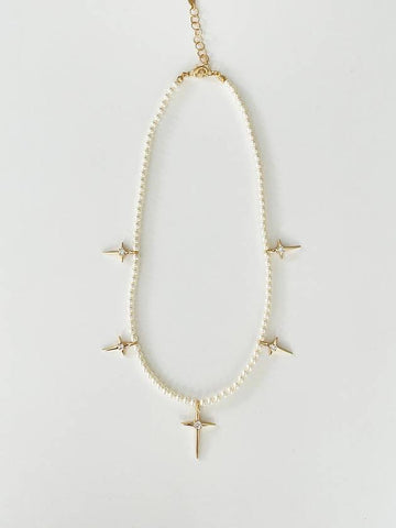 Multi Cross Rosary Necklace Cross pearl necklace - ELYONA - BALAAN 1