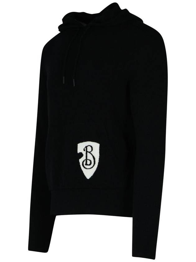 B Shield Wool Blend Hoodie Black - BURBERRY - BALAAN 3