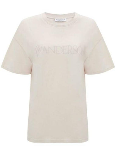 Embroidery Logo Cotton Short Sleeve T-Shirt Beige - JW ANDERSON - BALAAN 1