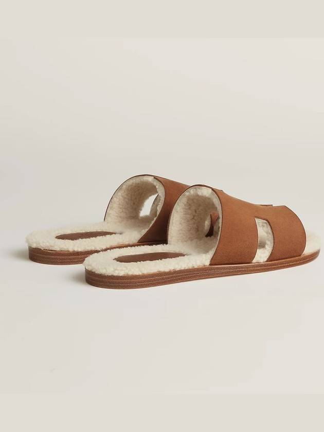 Izmir fleece sandals MARRON TECK ECRU - HERMES - BALAAN 4