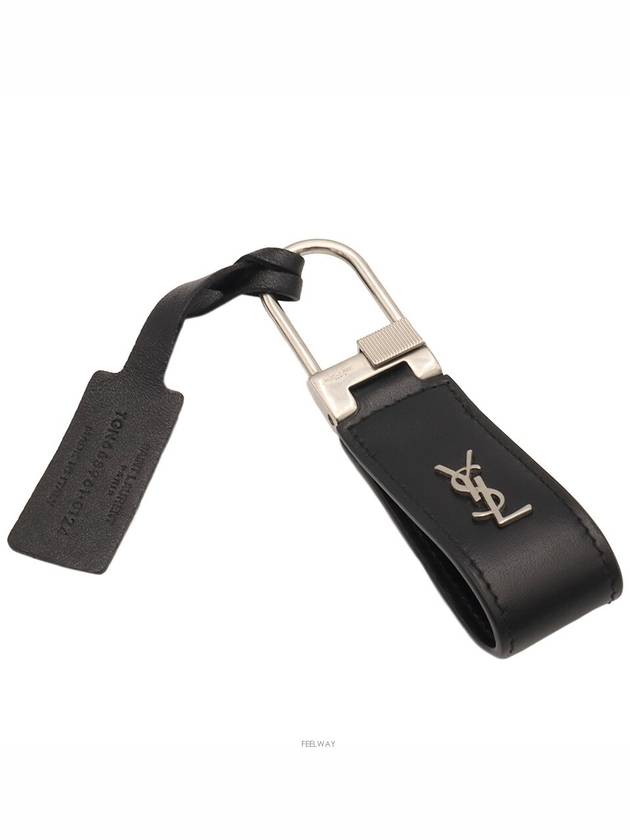 Black calfskin monogram silver mini key ring 668961 - SAINT LAURENT - BALAAN 4