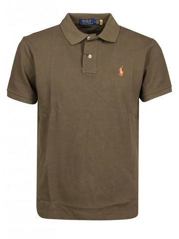 Men's Orange Embroidery Logo Short Sleeve PK Shirt Defender Green - POLO RALPH LAUREN - BALAAN 1