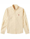 Men's Small A Heart Button Down Long Sleeve Shirt Pale Yellow - AMI - BALAAN 2