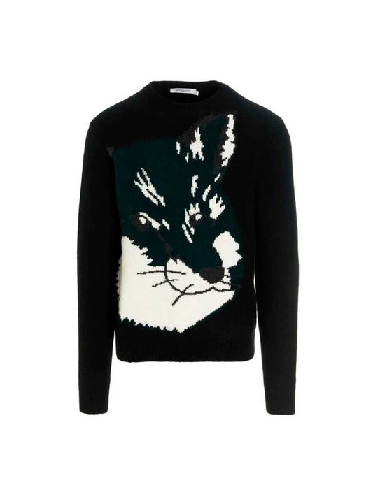 Fox Head Oversized Fit Jacquard Knit Top Black - MAISON KITSUNE - BALAAN 1