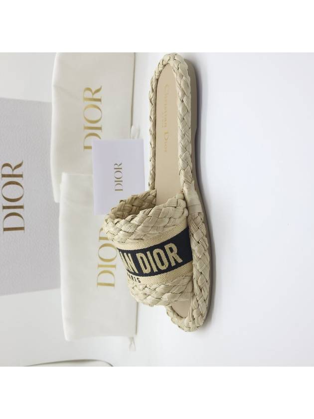 Women's Dway Embroidered Cotton Raffia Slippers Beige - DIOR - BALAAN 8