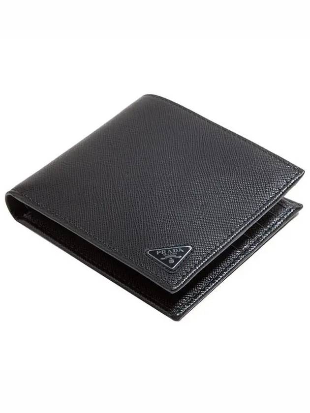 Triangle Logo Saffiano Half Wallet Black - PRADA - BALAAN 5