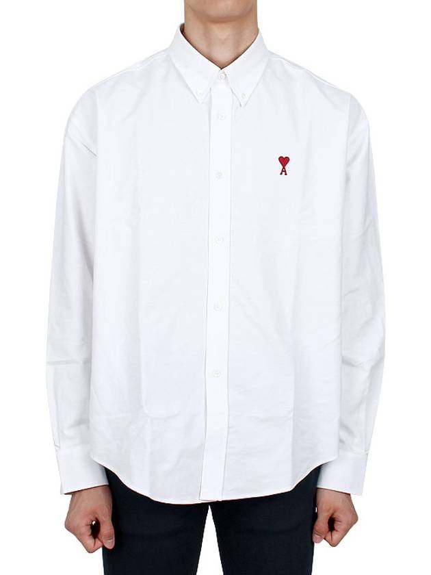 Button Down Boxy Fit Oxford Long Sleeve Shirt Natural White - AMI - BALAAN 2