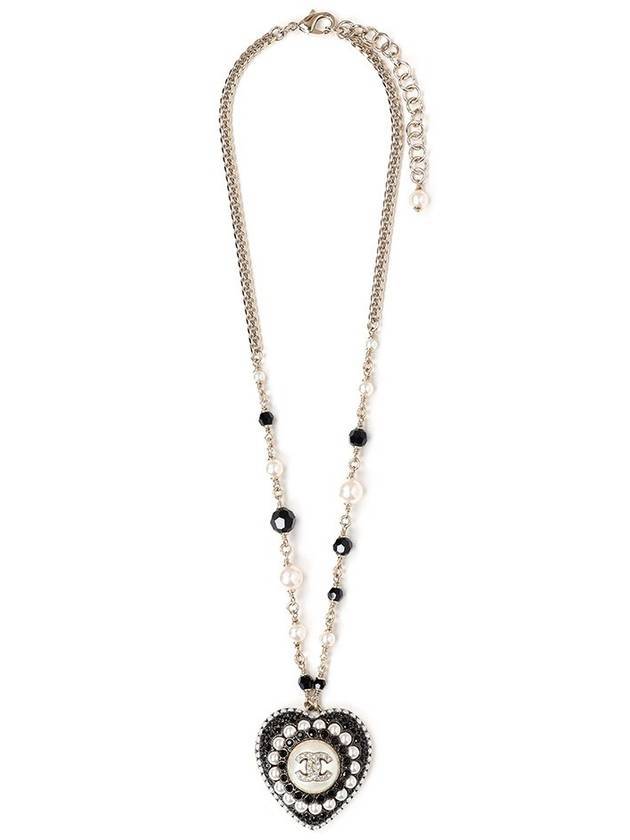 Black CC Heart Pearl Crystal Necklace Gold - CHANEL - BALAAN 1