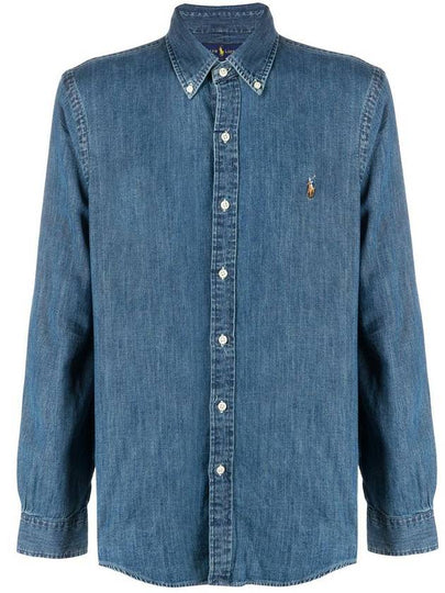 Pony Logo Denim Slim Fit Long Sleeve Shirt Blue - POLO RALPH LAUREN - BALAAN 2