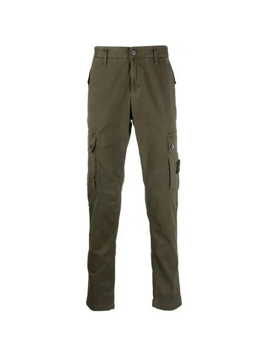 Garment Dyed Old Effect Stretch Broken Twill Cotton Cargo Pants Olive Green - STONE ISLAND - BALAAN 1
