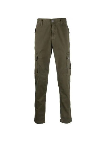 Garment Dyed Old Effect Stretch Broken Twill Cotton Cargo Pants Olive Green - STONE ISLAND - BALAAN 1