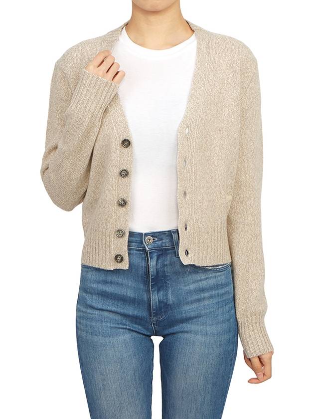 Embroidered Heart Logo Cashmere Cardigan Champagne - AMI - BALAAN 6