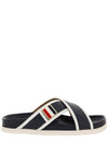 Vitello Calfskin Leather Enamel Buckle Criss Cross Sandal Navy - THOM BROWNE - BALAAN 2