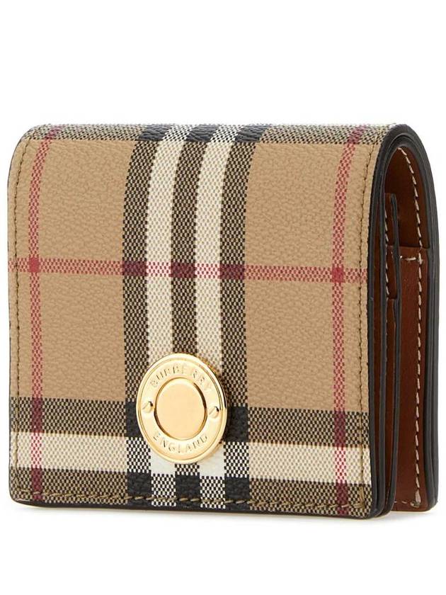 Check Small Leather Half Wallet Beige - BURBERRY - BALAAN 3