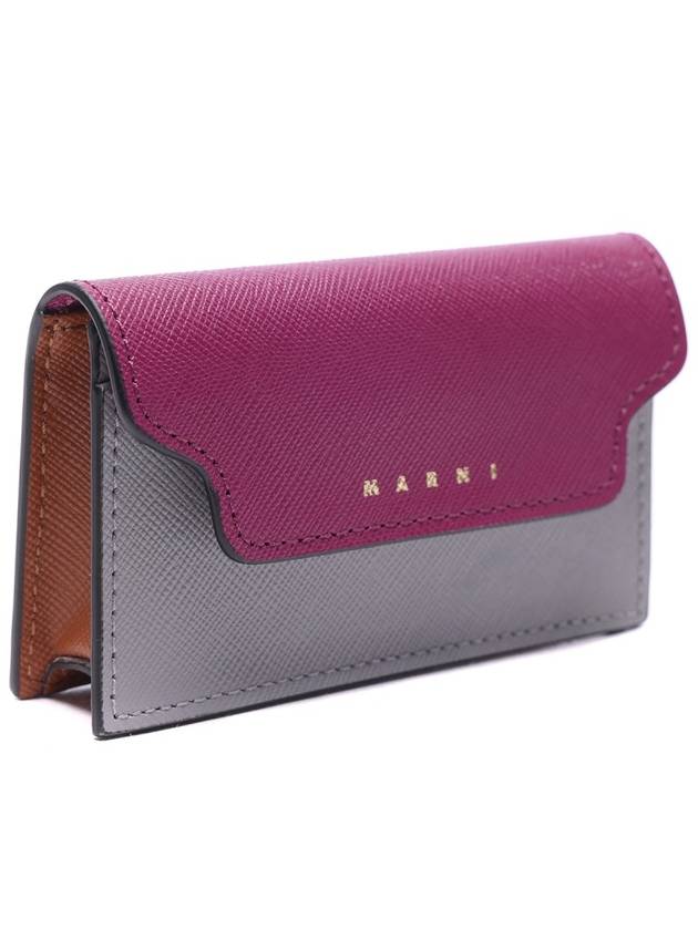 Logo Color Block Saffiano Card Wallet Purple - MARNI - BALAAN 4