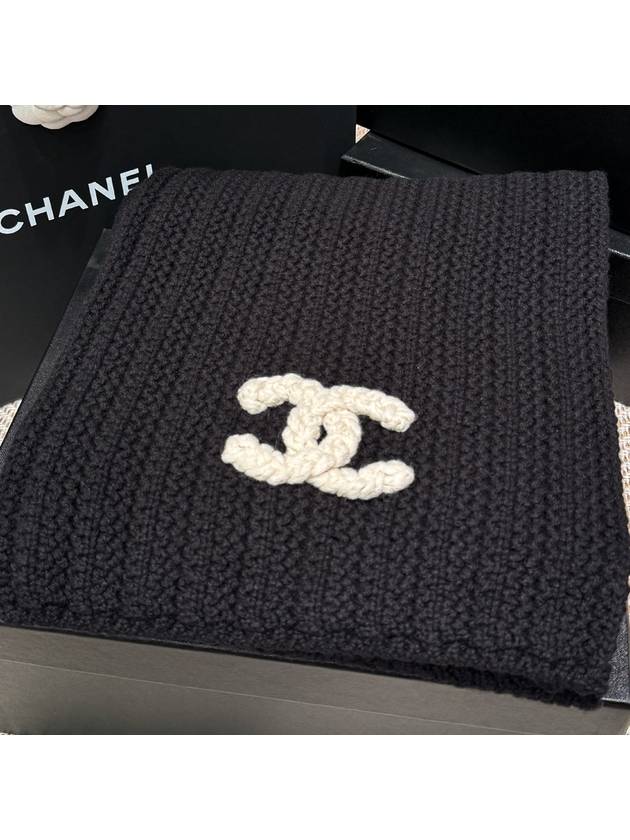 Muffler Cashmere Knitted CC Logo Black - CHANEL - BALAAN 4