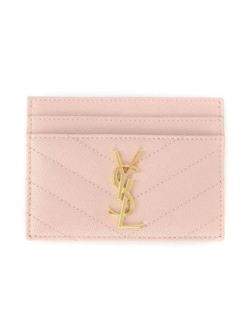 Gold Hardware Matelasse Caviar Leather Card Wallet Pale Pink - SAINT LAURENT - BALAAN 1