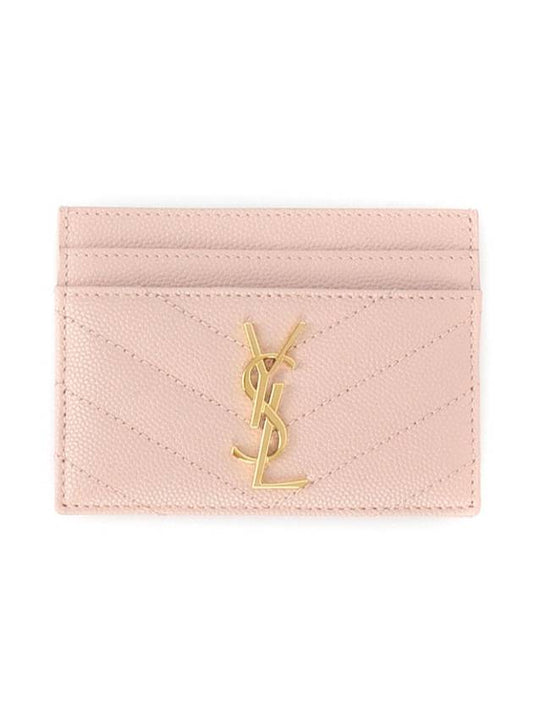 Gold Hardware Matelasse Caviar Leather Card Wallet Pale Pink - SAINT LAURENT - BALAAN 1