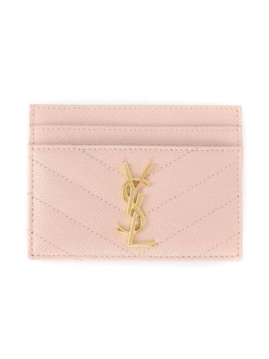 Gold Hardware Matelasse Caviar Leather Card Wallet Pale Pink - SAINT LAURENT - BALAAN 1