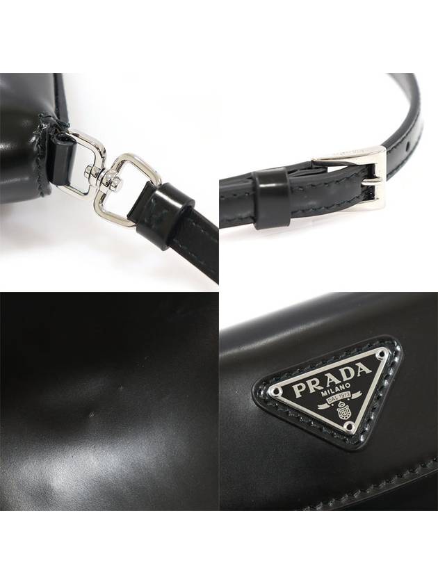 1BH188 Black Brushed Leather Silver Triangle Cleo Mini Hobo Shoulder Bag - PRADA - BALAAN 7