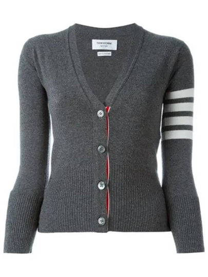 4-Bar V-Neck Cashmere Cardigan Grey - THOM BROWNE - BALAAN 2