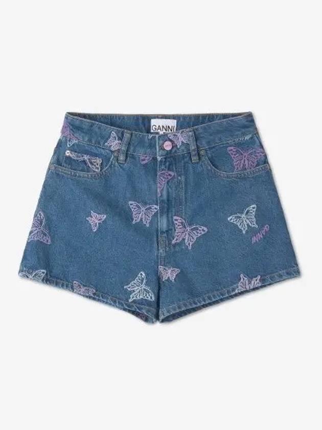 Embroidery Denim High Waisted Shorts Blue - GANNI - BALAAN 2